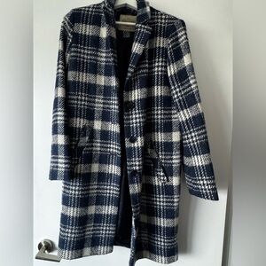 Plaid Navy and White Pea Coat